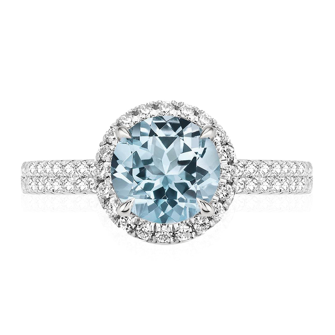 Aquamarine Double Halo Ring