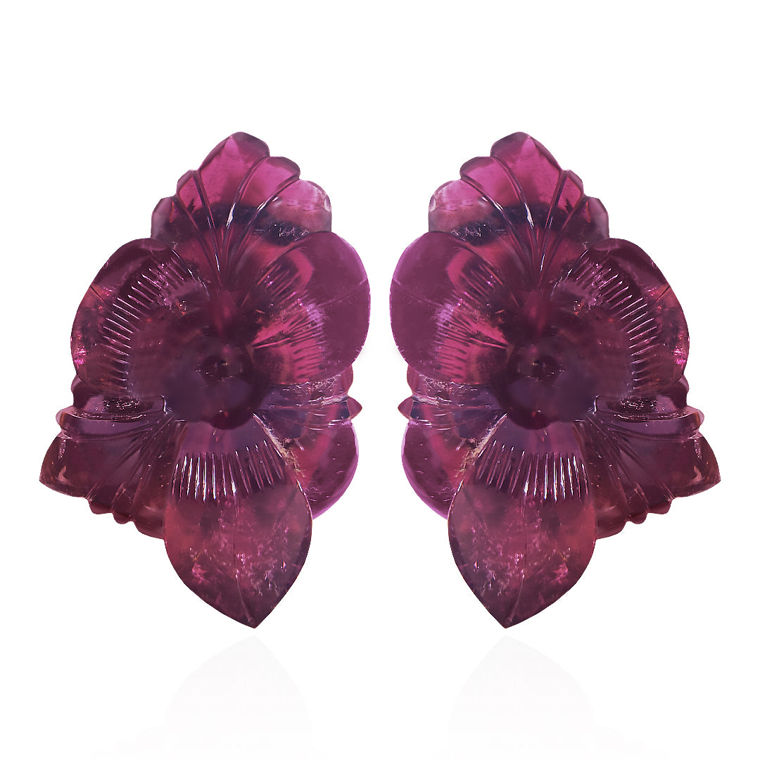 Pink Tourmaline Fancy Leaf Carving Pair