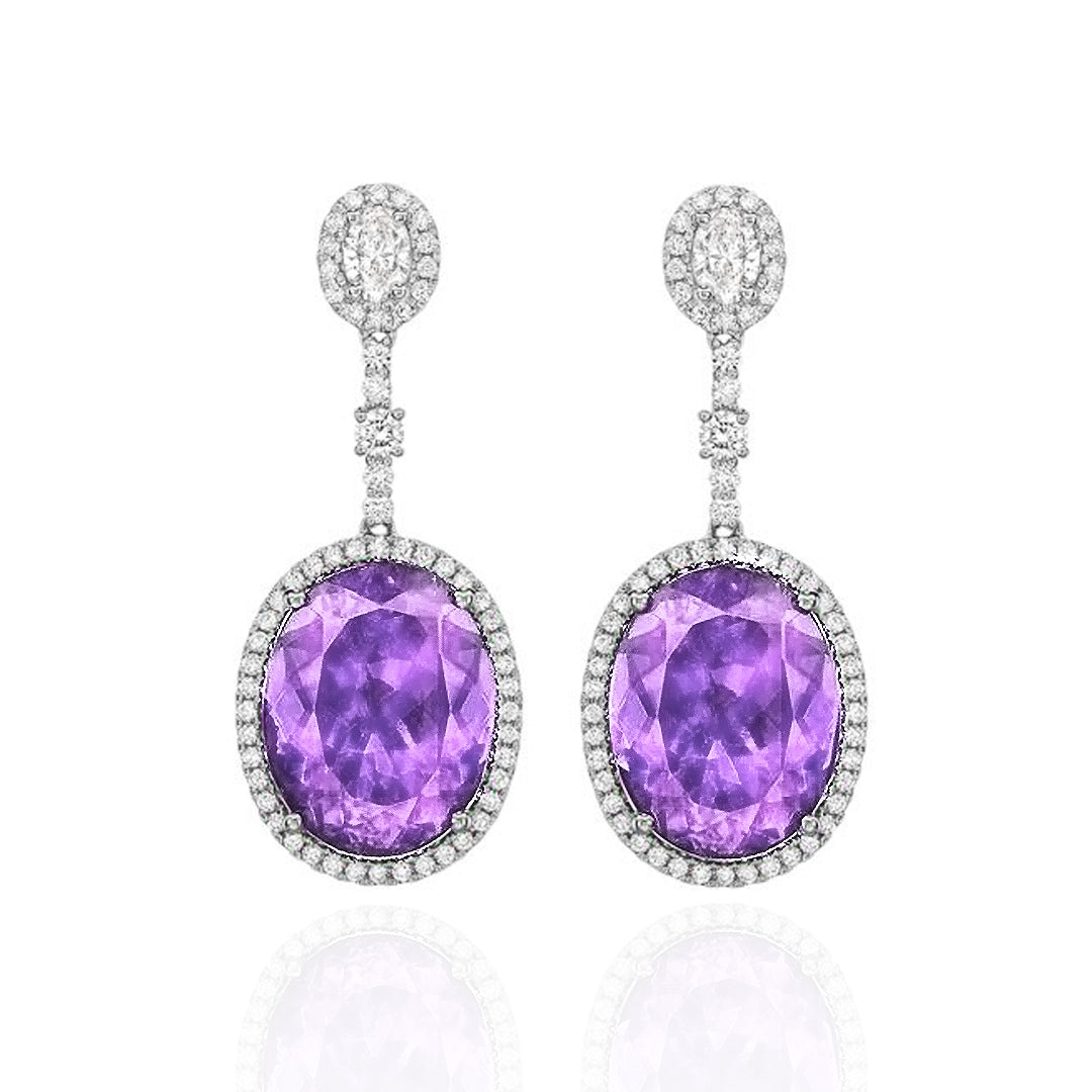 Oval Amethyst Drop Earrings