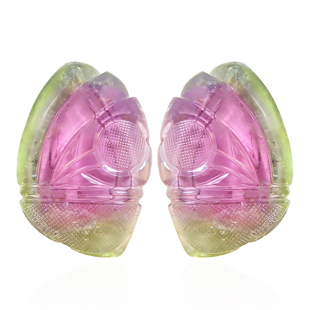 Bi-Colour Tourmaline Fancy Carving Pair