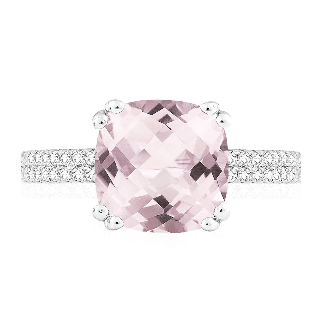 Rose Quartz Double Halo Ring