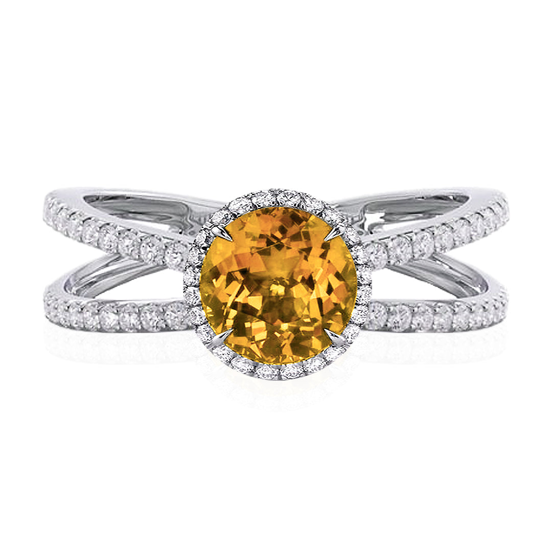 Citrine Round Pave Split Ring