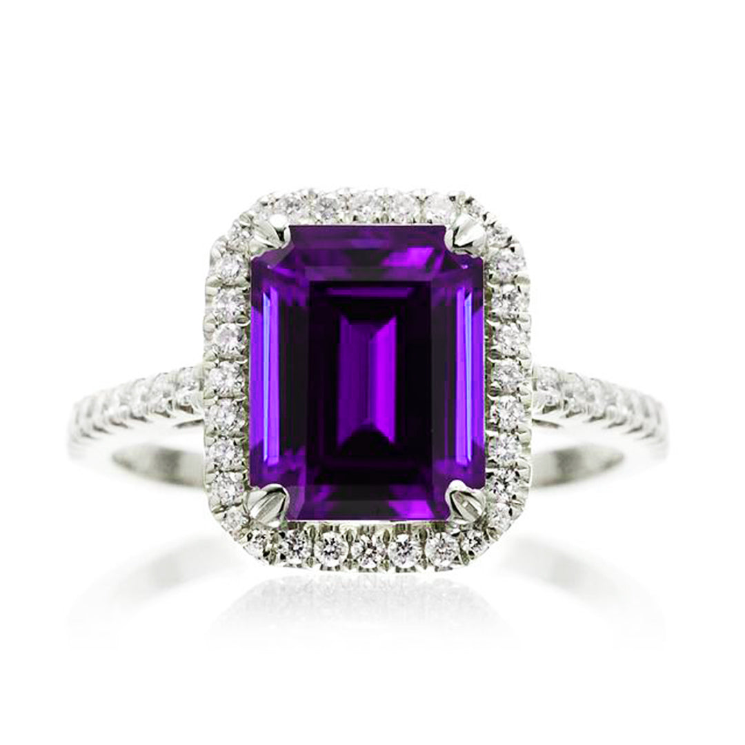 Amethyst Octagonal Halo Ring