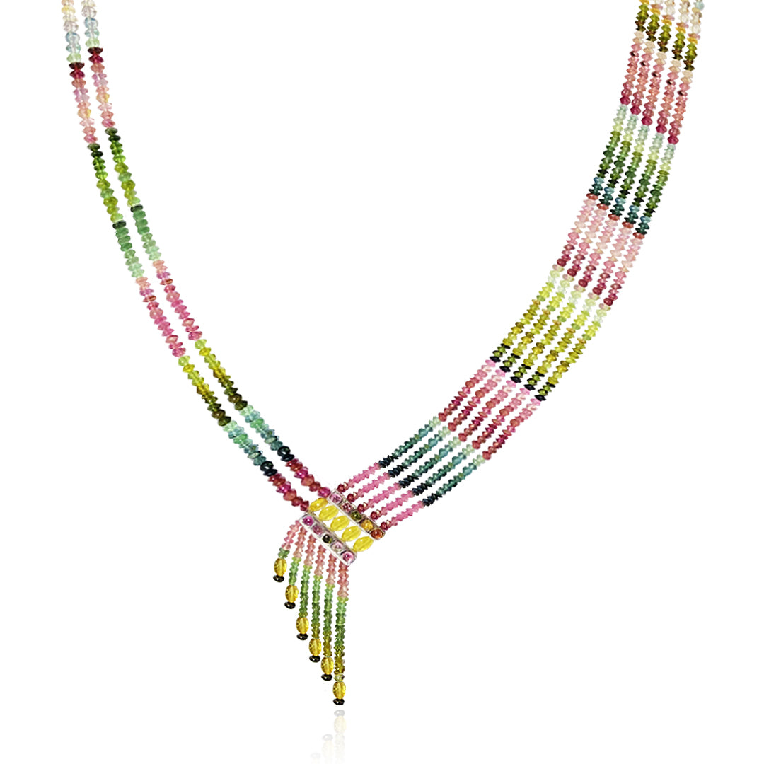 Multi Tourmaline Slanted Necklace