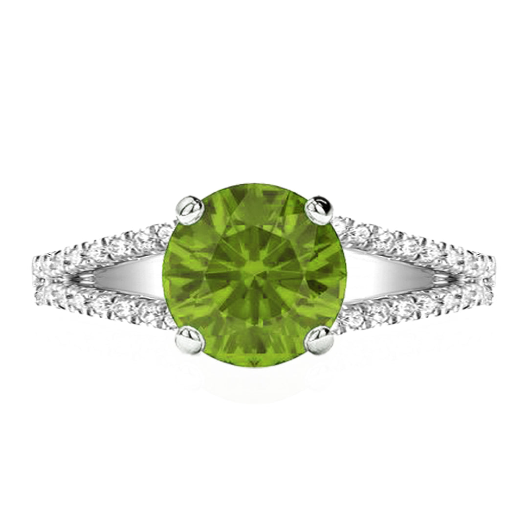 Peridot Solitaire Split Halo Ring