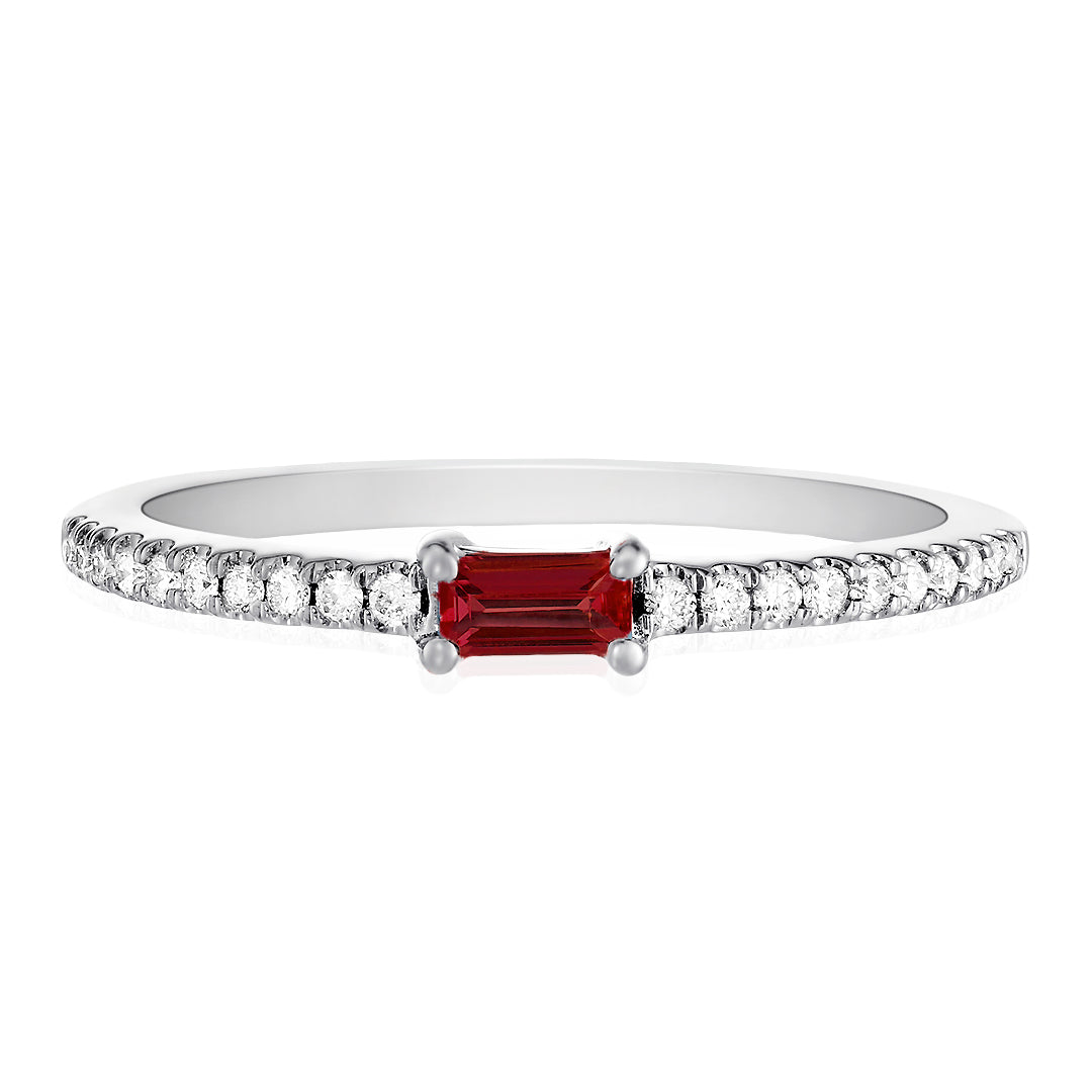 Red Garnet Baguette Halo Ring