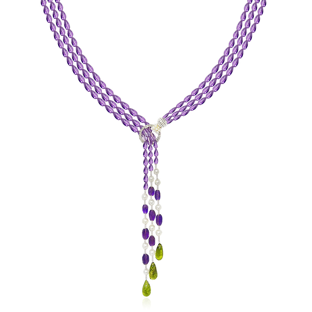 Amethyst Peridot Lariat Necklace