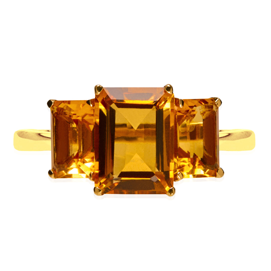 Citrine Octagon Three Stone Ring