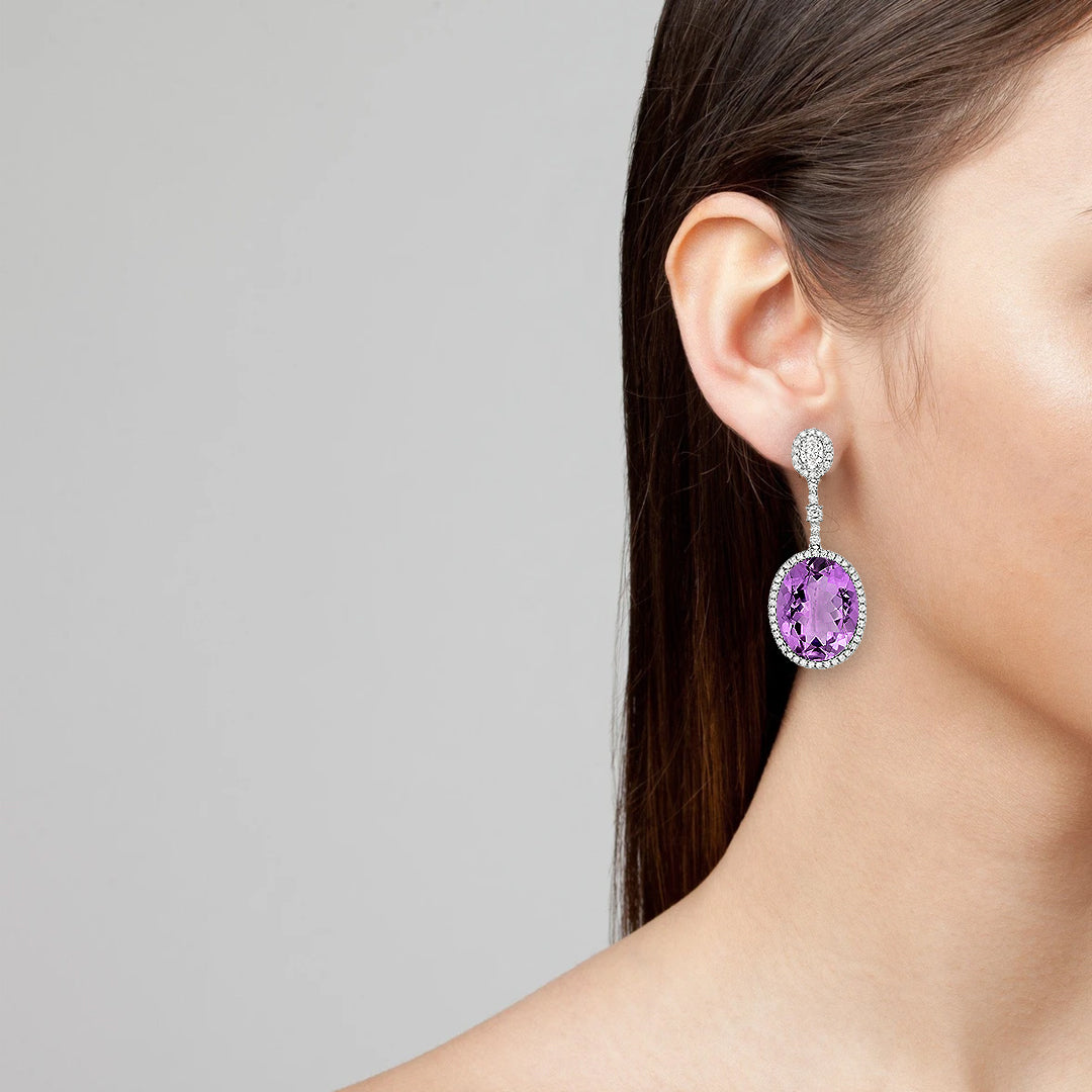 Oval Amethyst Drop Earrings