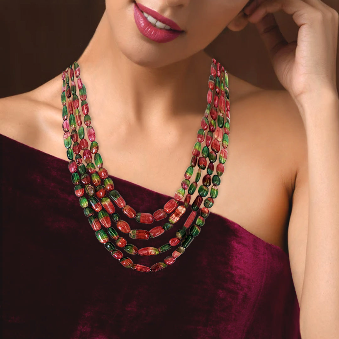 Watermelon Tourmaline Beads Necklace