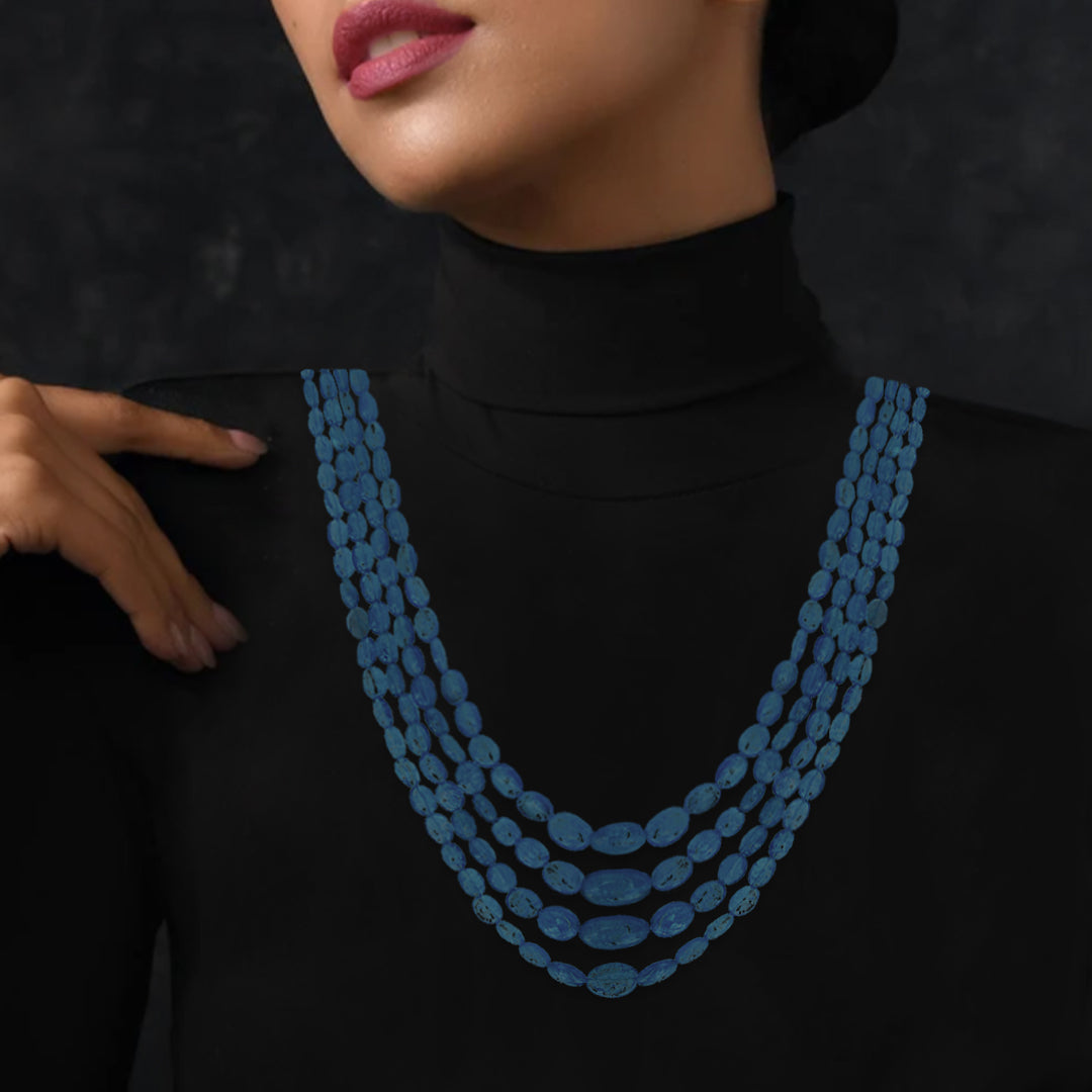 Dark Blue Aquamarine Kantha Necklace