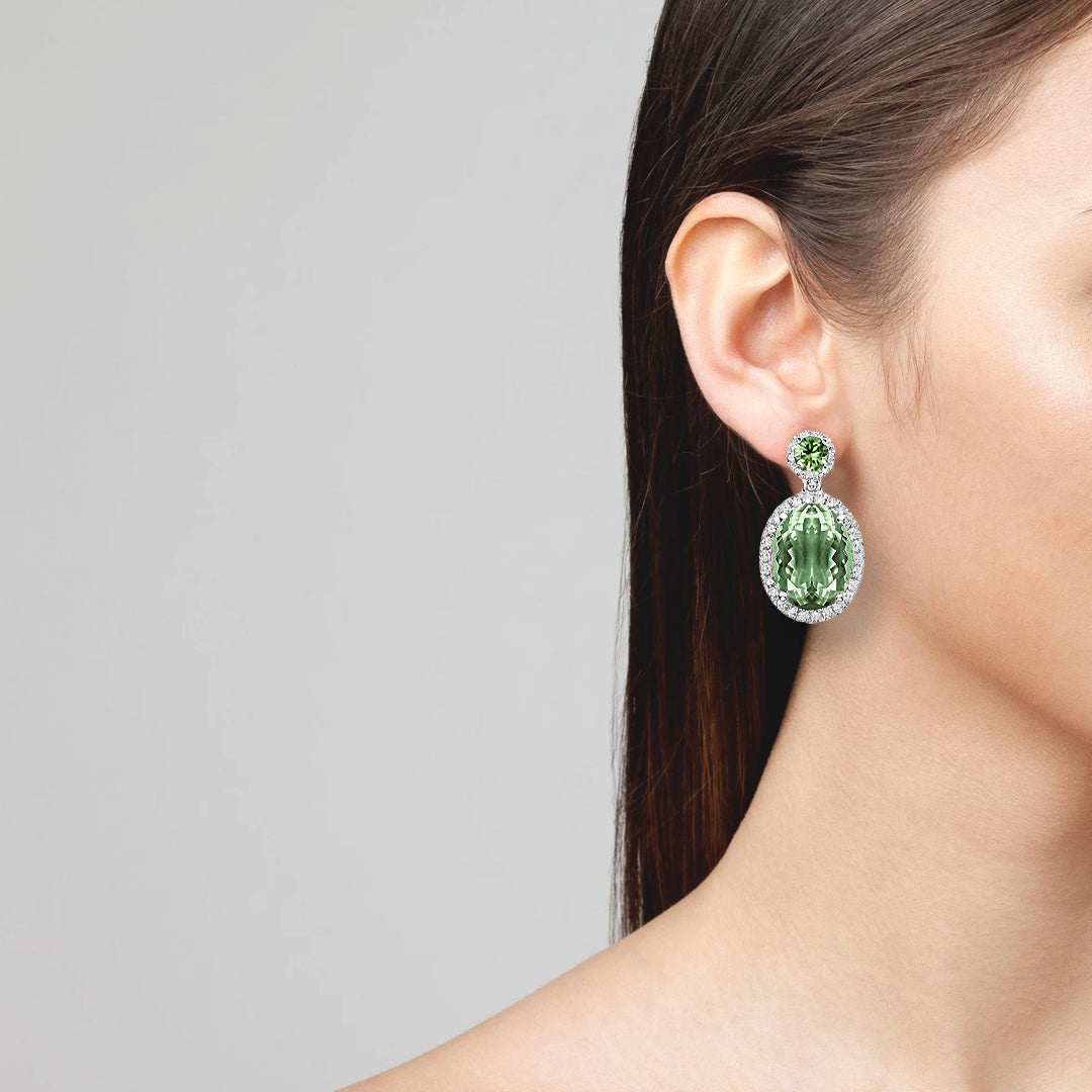 Green Amethyst Halo Drop Earrings