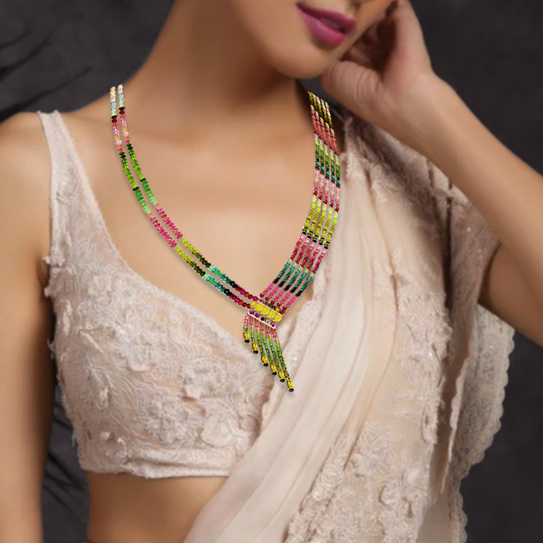 Multi Tourmaline Slanted Necklace