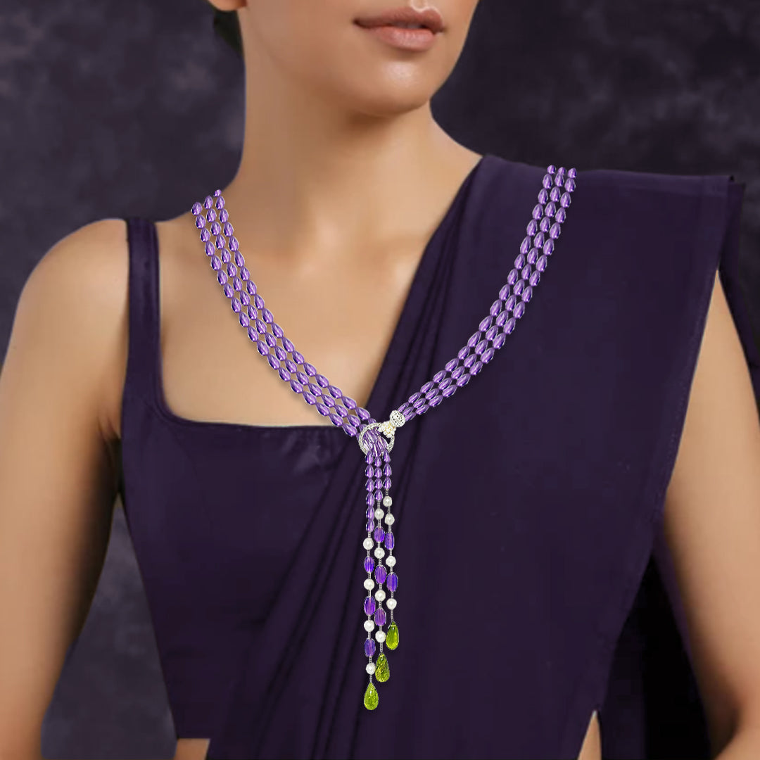 Amethyst Peridot Lariat Necklace