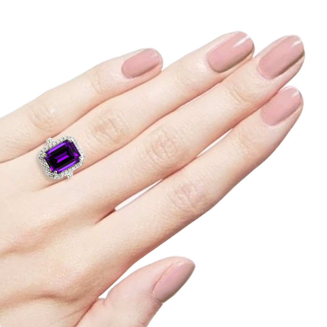 Amethyst Octagonal Halo Ring