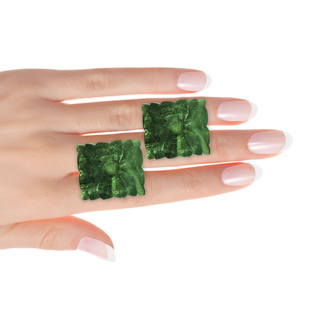 Green Tourmaline Rectangular Carving Pair