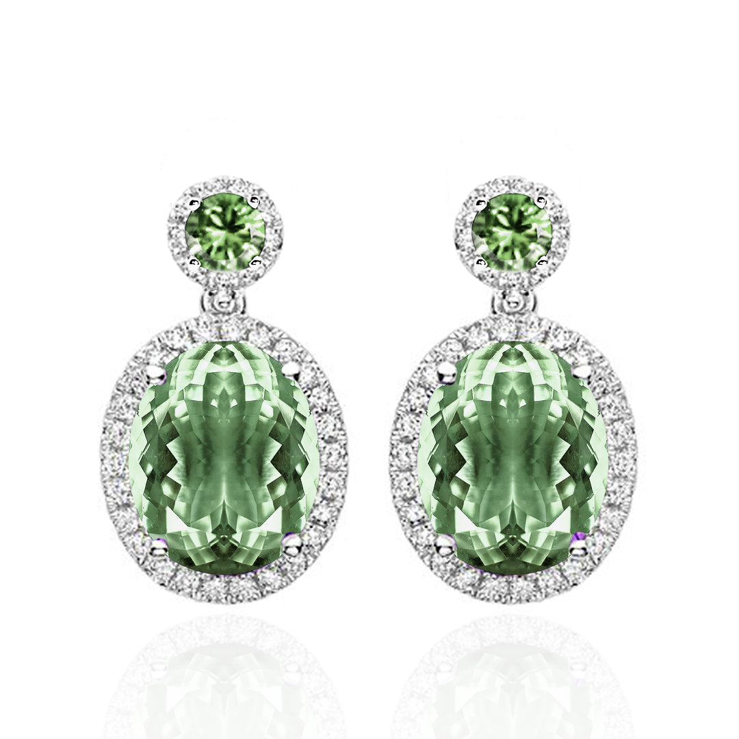 Green Amethyst Halo Drop Earrings
