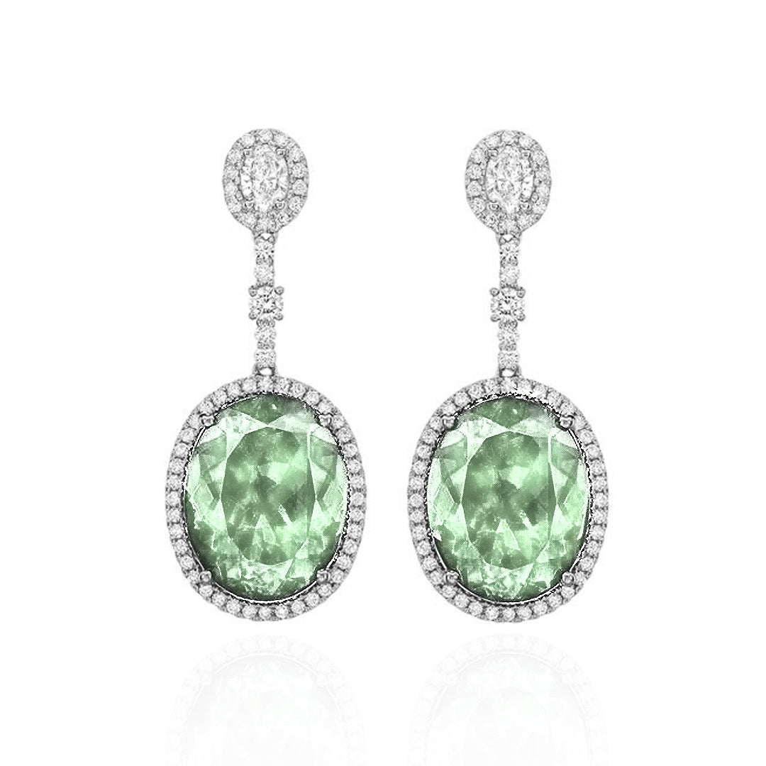 Oval Green Amethyst Drop Earrings