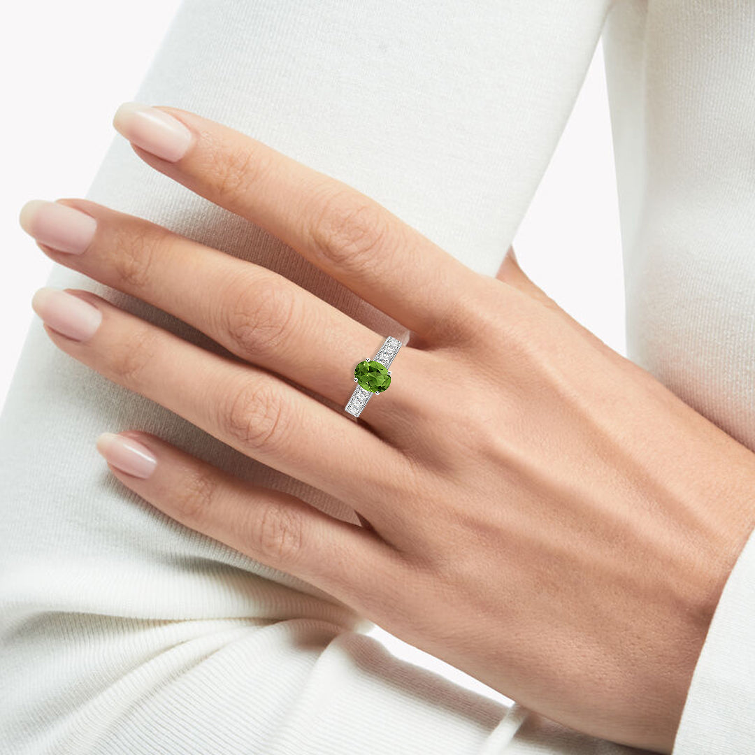 Peridot Oval Halo Ring