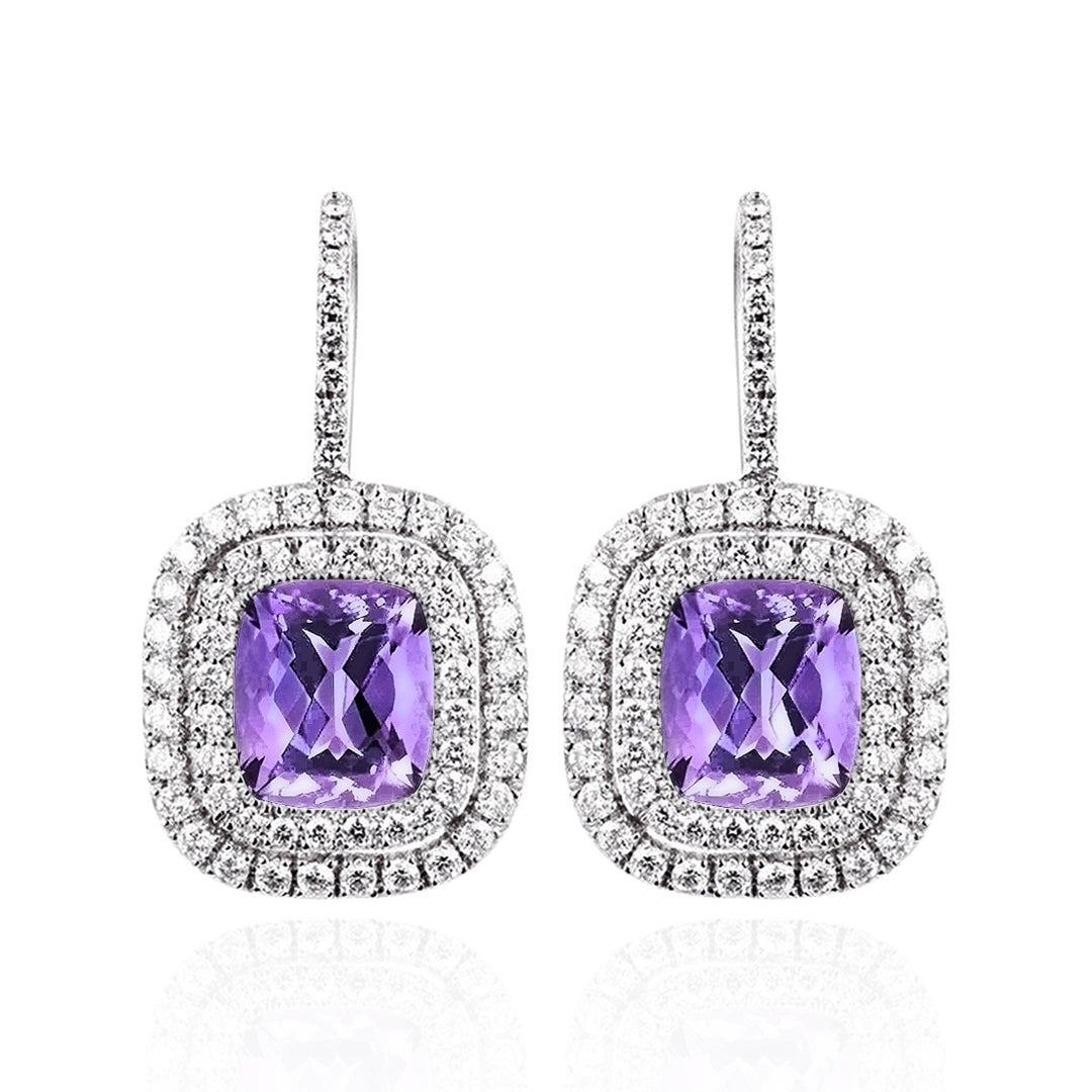 Amethyst Double Halo Earrings