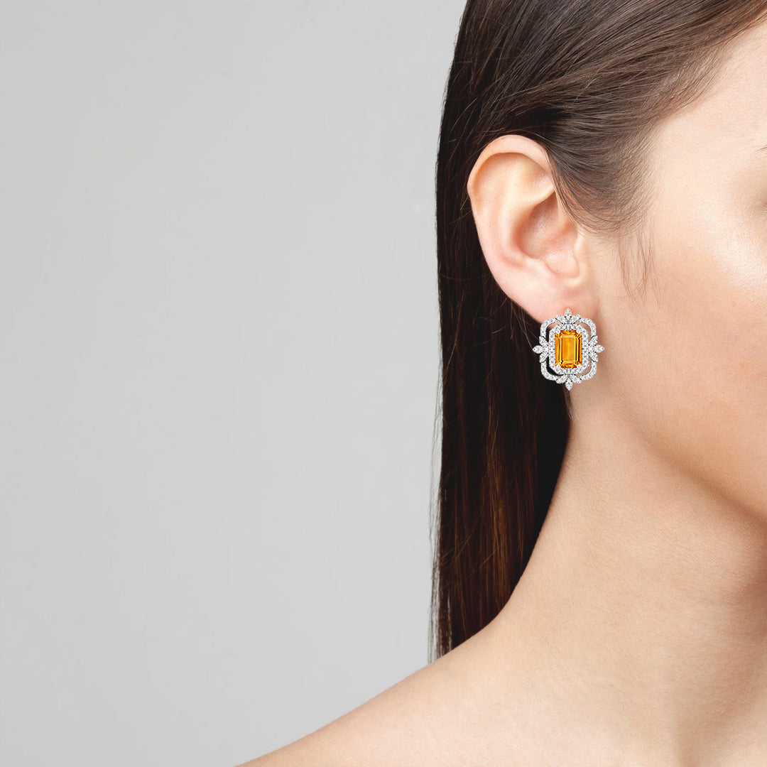 Emerald-Cut Citrine Stud Earrings