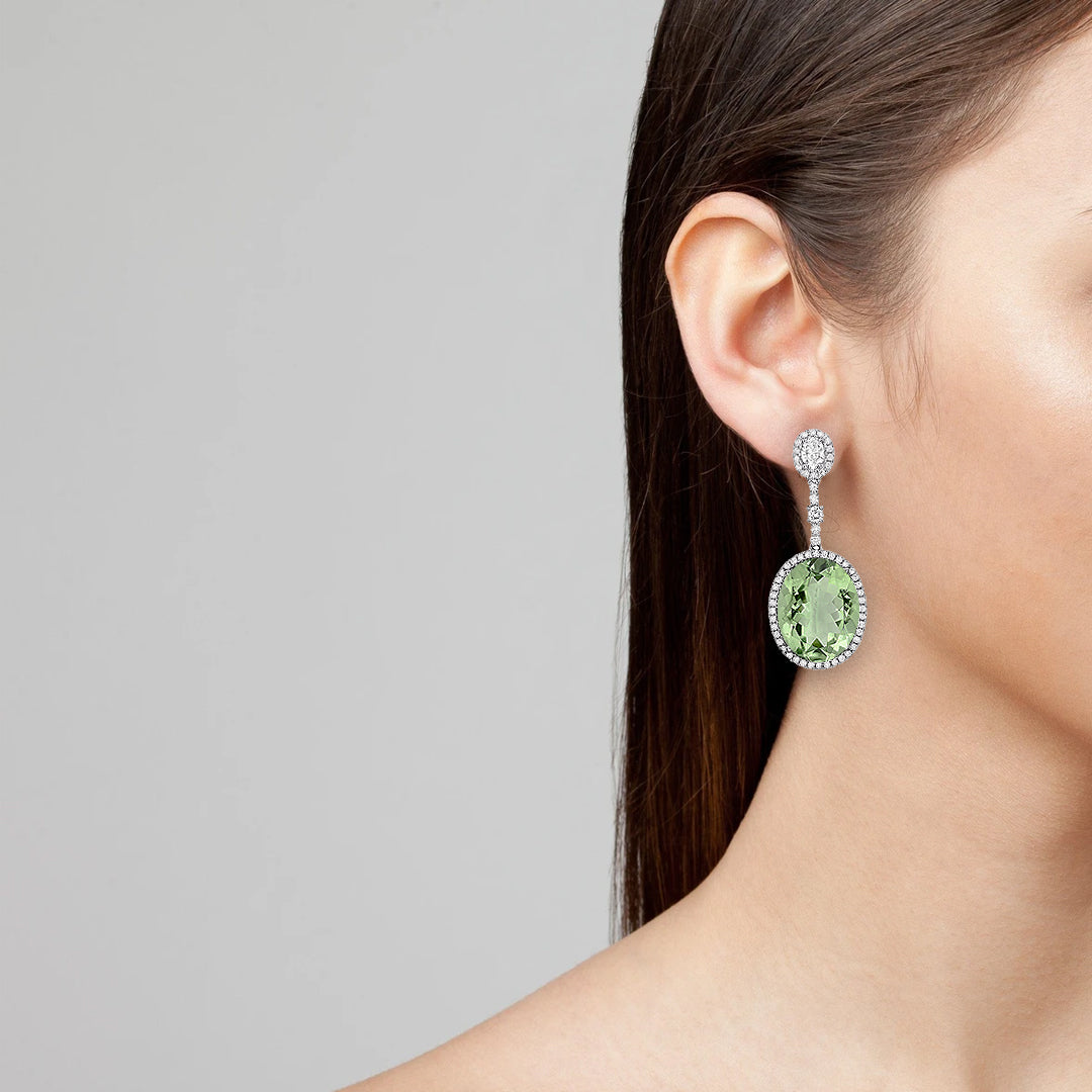 Oval Green Amethyst Drop Earrings