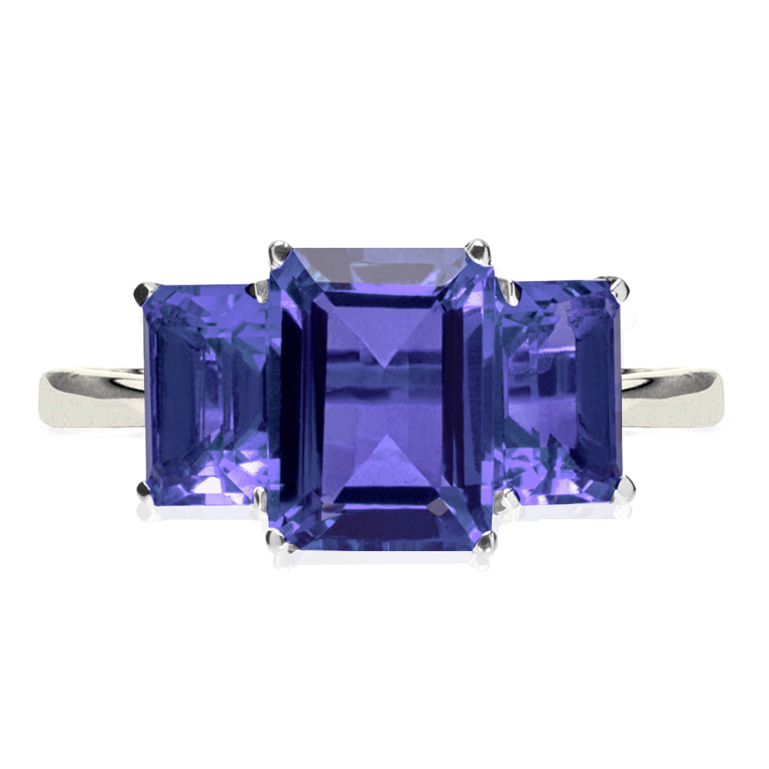 Iolite Octagon Three Stone Ring