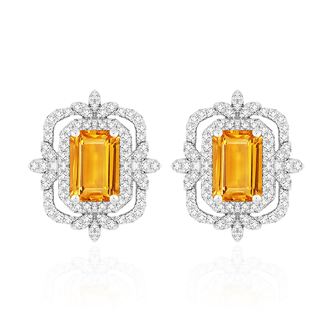 Emerald-Cut Citrine Stud Earrings