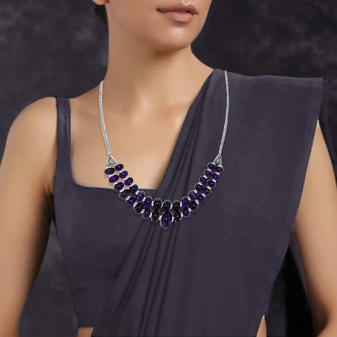 African Amethyst Rondelle Beads Necklace