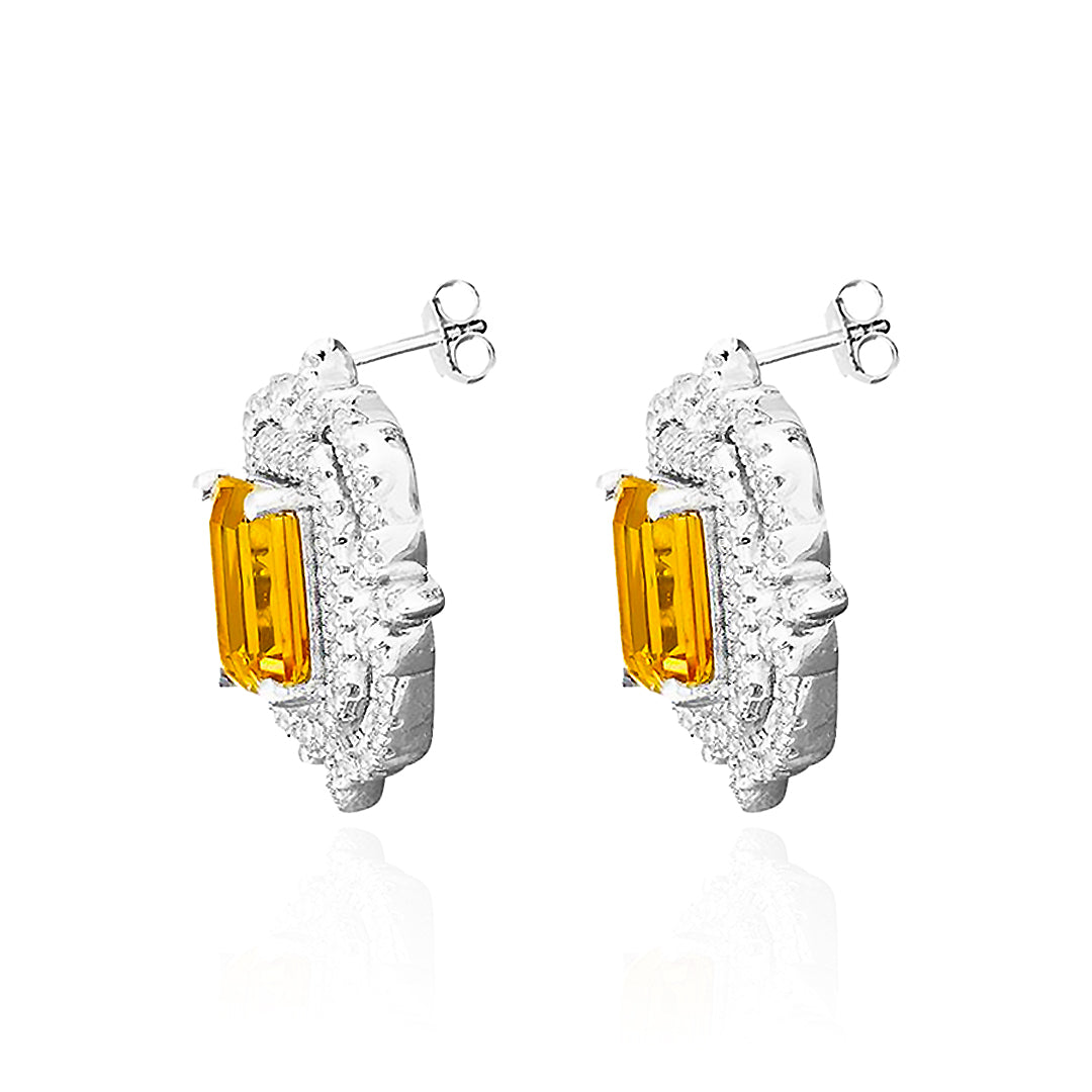 Emerald-Cut Citrine Stud Earrings