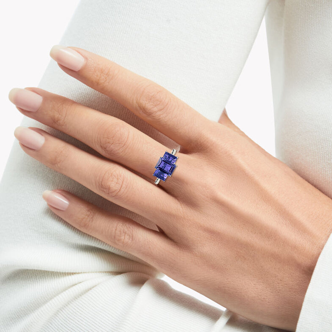 Iolite Octagon Three Stone Ring