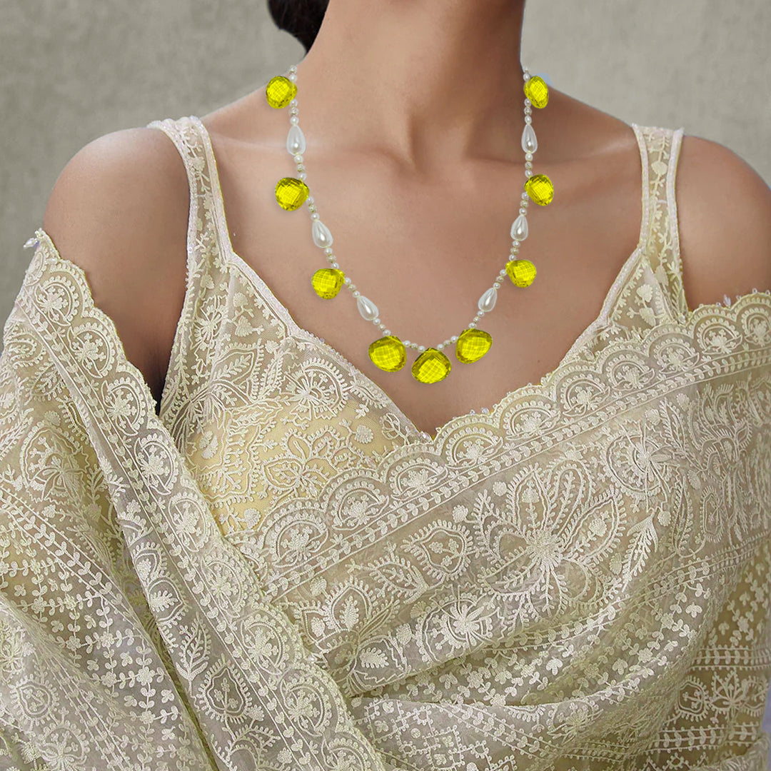 Lemon Quartz & Pearl Taveez Necklace