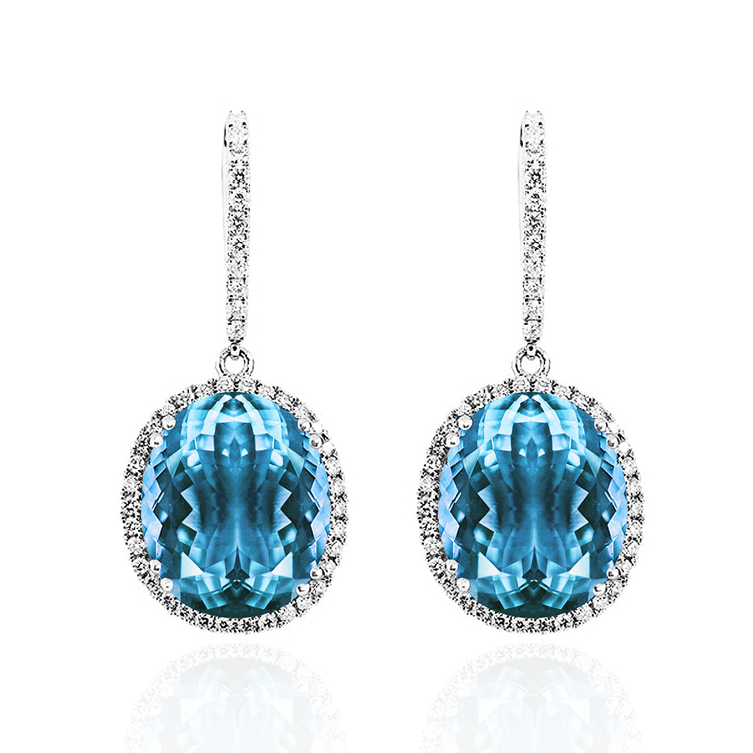 Blue Topaz Halo Drop Earrings