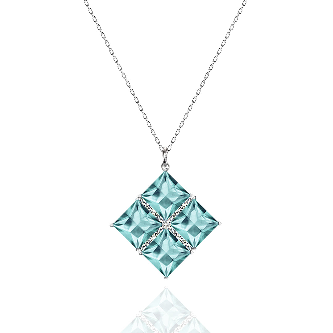 Square Cut Blue Topaz Necklace