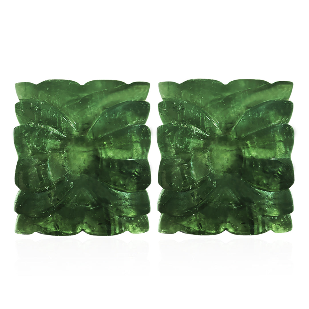 Green Tourmaline Rectangular Carving Pair