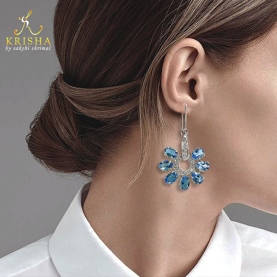 Blue Topaz Dangling Floral Earrings