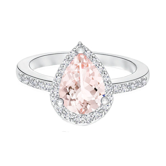 Morganite Pear Halo Ring