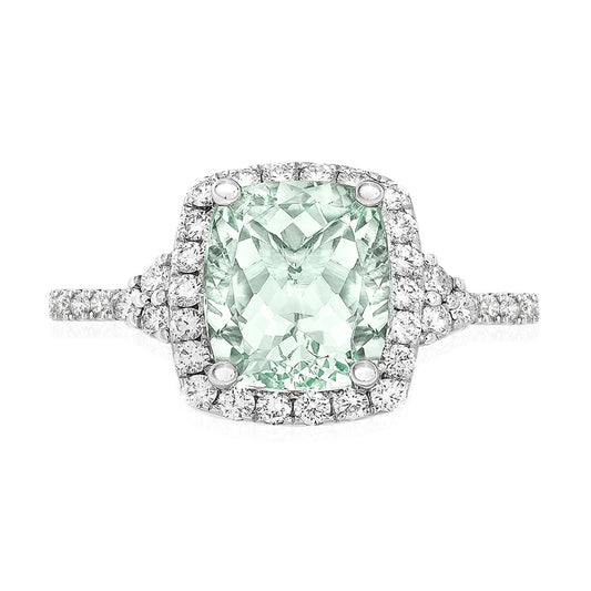 Green Amethyst Cushion Halo Ring