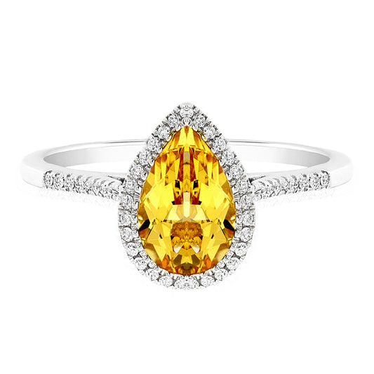 Sunny Citrine Pear Halo Ring