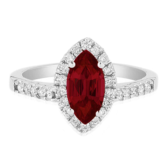 Red Garnet Marquise Halo Ring