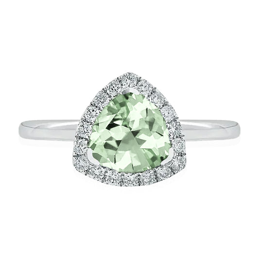 Green Amethyst Trillion Halo Ring