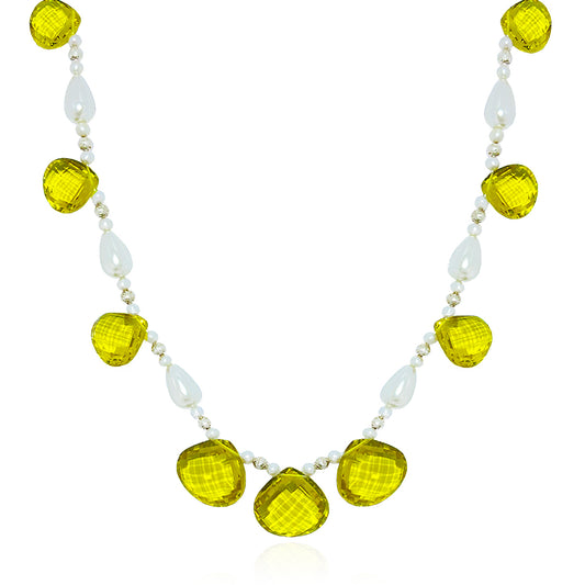 Lemon Quartz & Pearl Taveez Necklace