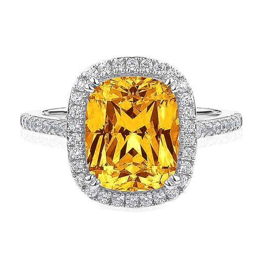 Citrine Long Cushion Halo Ring