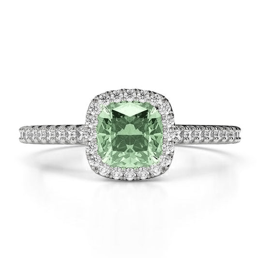 Green Amethyst Cushion Halo Ring