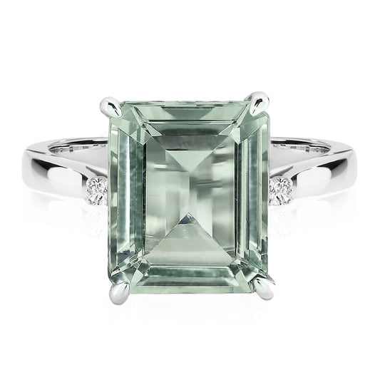 Green Amethyst Emerald Cut Ring