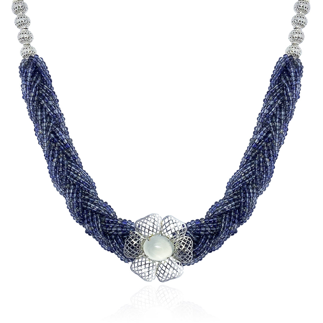 Braided Iolite Floral Necklace