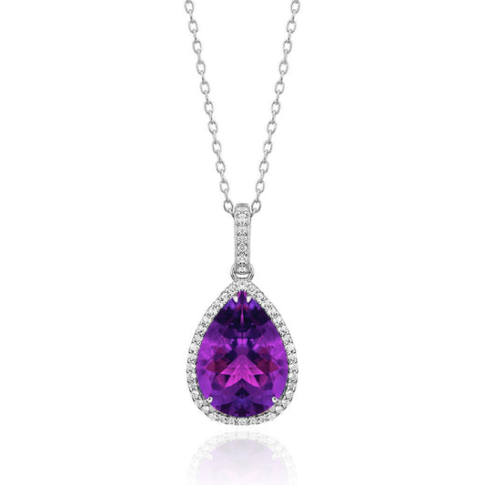 Amethyst Elegant Halo Pear Pendant