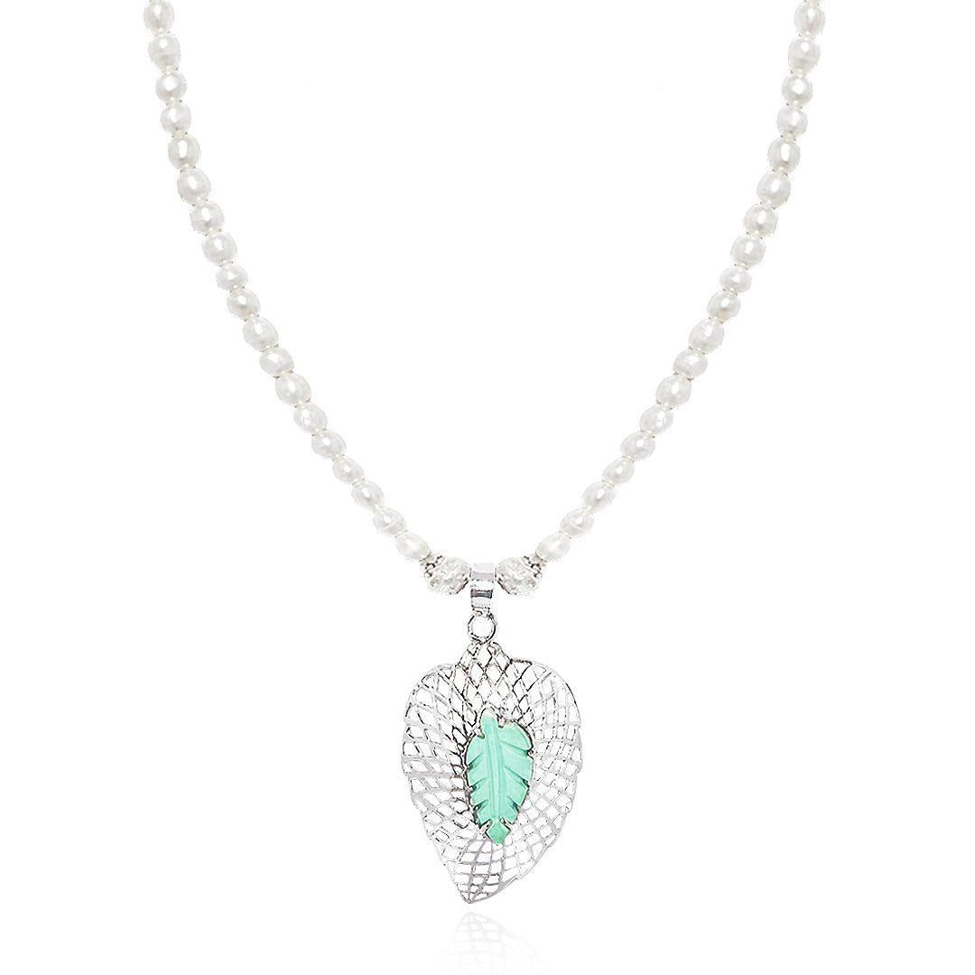 Turquoise Leaf & Pearl Necklace