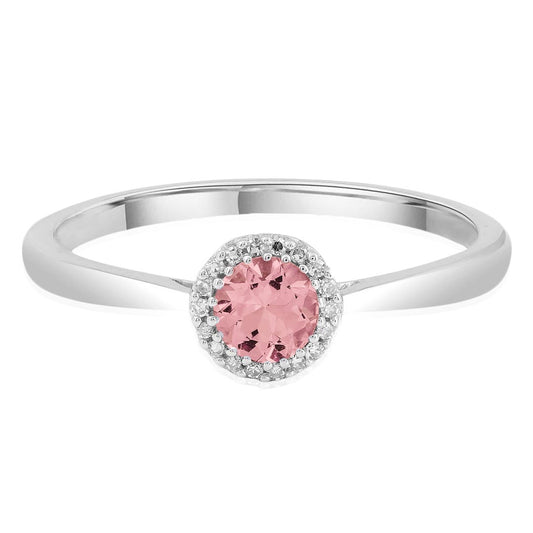 Pink Tourmaline Round Halo Ring