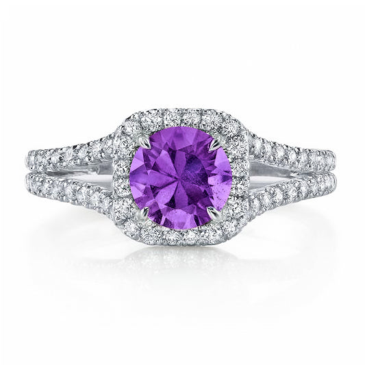 Round Amethyst Split Halo Ring